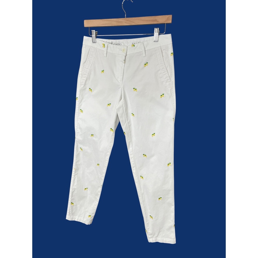 Talbots Lemon Embroidered Preppy Chino Pants Womens 2P Fruit Coastal Whimsical - Picture 2 of 8